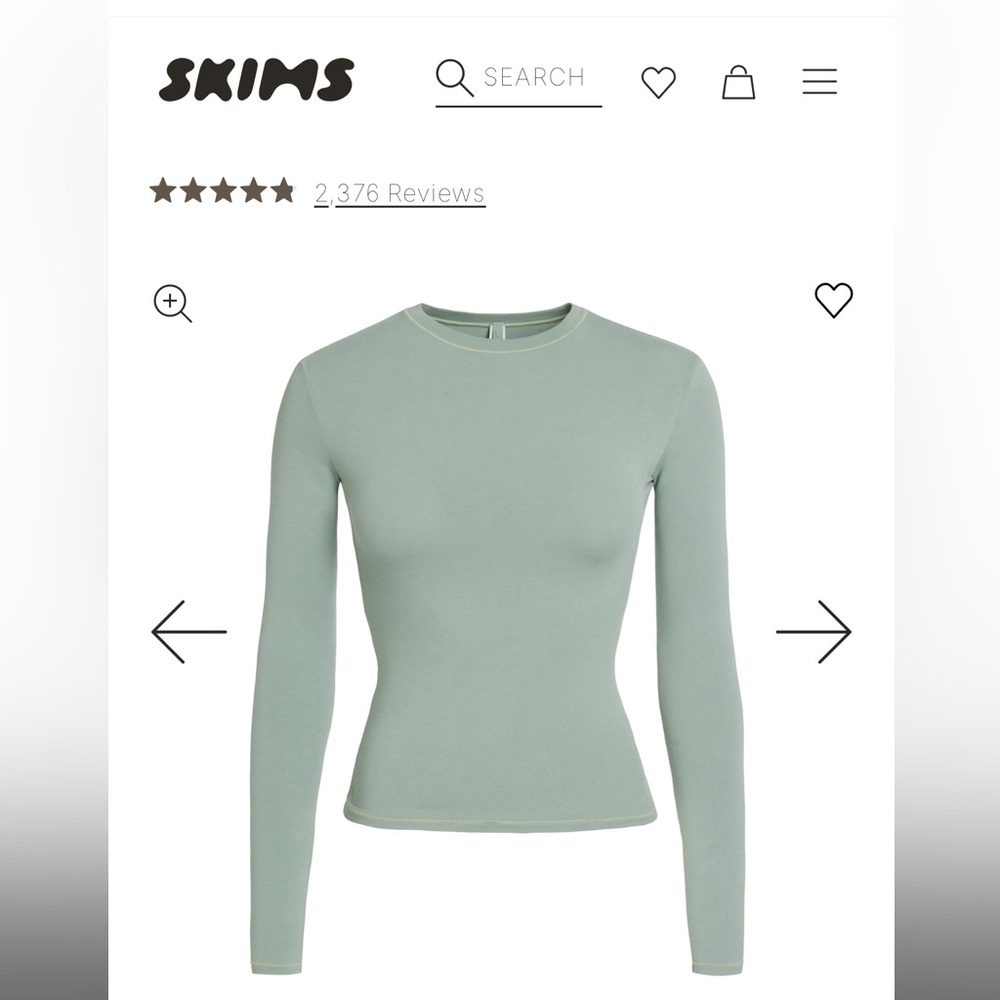 Skims Green Mineral Long Sleeve Cotton Jersey Small S